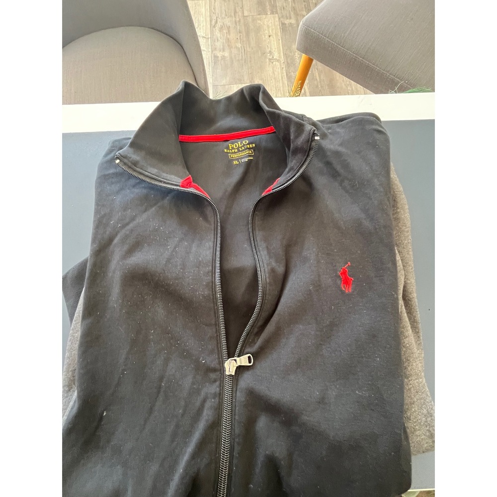 Polo Ralph Lauren Performance Track Jacket Full‎ Zip Black Red Pony Mens XL